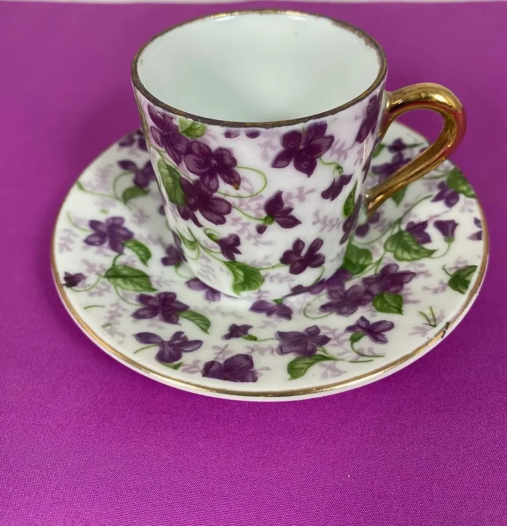Vintage Sweet Violets Japan China Demitasse Cup & Saucer, No. 10027